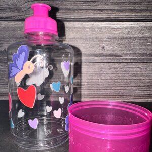 Butterflies Pink Kids Water Bottle with Snack Cup
